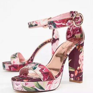 Ted Baker Floral Printed Platform Block Heeled Sandals Size 37.5